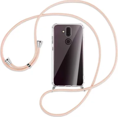 Produktbild von Handykette Backcover-Schutzhülle mit Band (Metall silberfarben) für Nokia 8.1 - rose peach