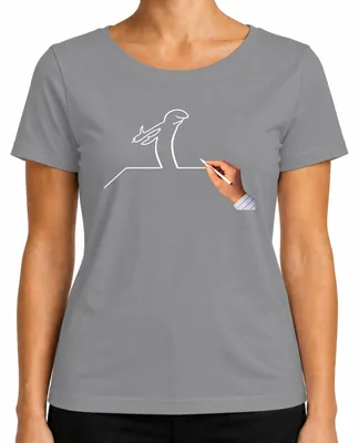 Imagen del producto de Camiseta para mujer, color gris, con el diseño "La Línea Osvaldo Cavandoli Balum Strichmännchen", talla S