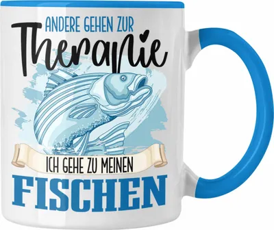 Produktbild von Trendation - Angler Tasse Geschenk für Fisch Besitzer Therapie Lustiger Spruch Geschenkidee (Blau)