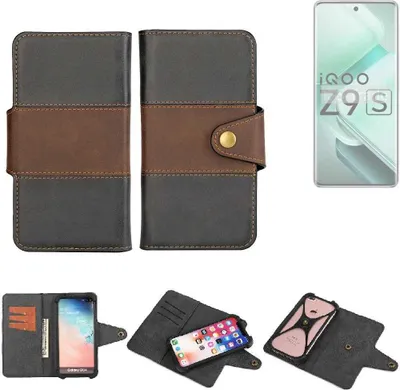 Produktbild von K-S-Trade Handyhülle Schutzhülle Hülle Bookstyle Wallet-Case kompatibel mit Vivo iQOO Z9s Bumper Rundumschutz schwarz-braun 1x
