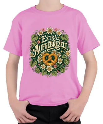 Immagine prodotto di Bretzel tradizionale della Baviera, , Bretzel con decorazione di edelweiss, pantaloni di pelle tradizionali, abito tradizionale femminile (Dirndl), maglietta per bambini, rosa, taglia 128