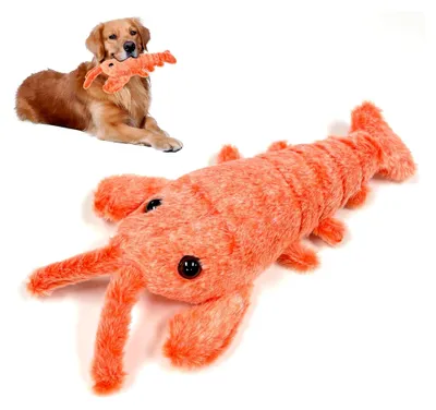 Produktbild von Interaktives Hundespielzeug in Hummerform, Waschbares Katzenspielzeug, Kuscheltier für Hunde und Katzen, Unzerstörbares Wiggly Hundespielzeug für kleine Tiere