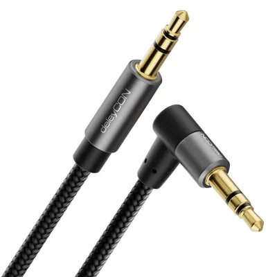Produktbild von deleyCON 1,5m Aux Kabel 3,5mm Audio Stereo, Baumwollkabel, 90° Winkel