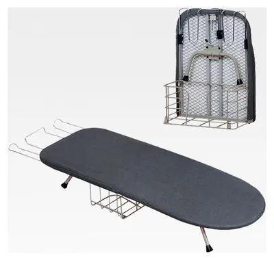 Produktbild von Kleines klappbares Tischbügelbrett, platzsparender Faltbügelbrett, kompaktes Tischbügelbrett mit Baumwollbezug, mit Metall-Bügeleisenhalterung, um 90° klappbar, 81 x 30 cm (Dunkelgrau)