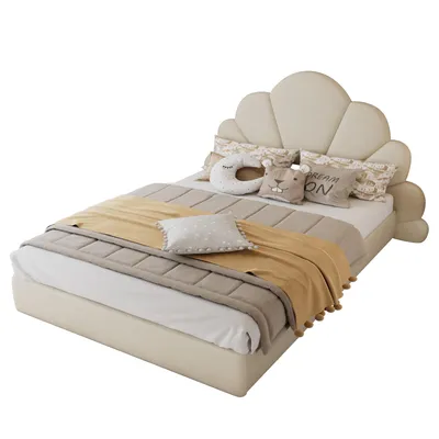 A bed with pillows and blankets on a white background.