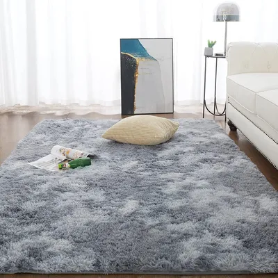 Immagine prodotto di Tappeto per soggiorno, pelo lungo, grigio, effetto shag, antiscivolo, 90x150 cm