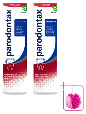 Imagen del producto de 2 tubos de pasta dental Parodontax Extra Fresh para encías sangrantes, 75 ml cada uno. Pack ahorro - 2 unidades