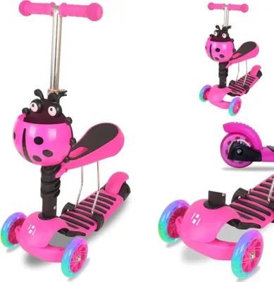 Produktbild von Habib 3-in-1 Kinderroller für Jungen & Mädchen – Abnehmbarer Sitz, LED-Räder, höhenverstellbarer Lenker. Ideal für 2-8 Jahre. Rosa