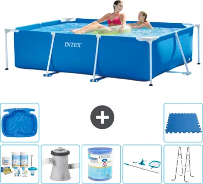 Immagine prodotto di Piscina Intex con struttura rettangolare - 220 x 150 x 60 cm - blu - pacchetto di manutenzione incluso - pompa filtro per piscina - filtro - kit di pulizia - scaletta - pediluvio