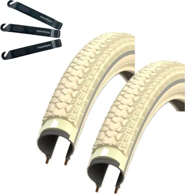 Produktbild von 2 x Rexway "Shopper" Pannenschutz Fahrradreifen Creme mit Reflex 47-622 (28 x 1,75) inkl. maxxi4you Reifenheber