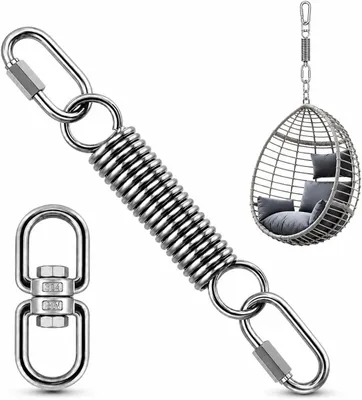Imagen del producto de Soporte para silla colgante con gancho giratorio de 360°, resorte, 2 mosquetones, acero, para silla colgante