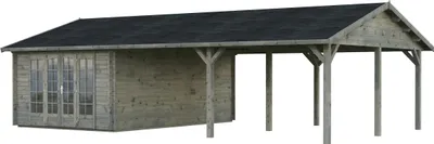 Produktbild von Palmako Gartenhaus Irene 21,9+5,2 m² - 44 mm grau tauchgrundiert