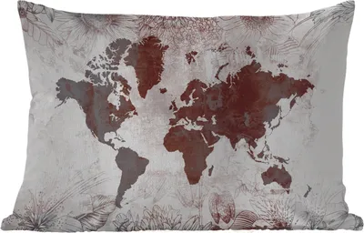 Produktbild von MuchoWow® Outdoor Kissen - Weltkarte - Vintage - Rot - 60x40 cm - Wetterfest - Lounge Kissen - Zierkissen - Kissen für Innenräume