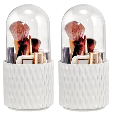 Produktbild von 2-teiliger Make-up-Organizer, 360° drehbarer Halter für Make-up-Pinsel, Pinselhalter, Stauraum mit Deckel zur Dekoration von Zimmer, Schminktisch, Toilette, Schlafzimmer, Badezimmer