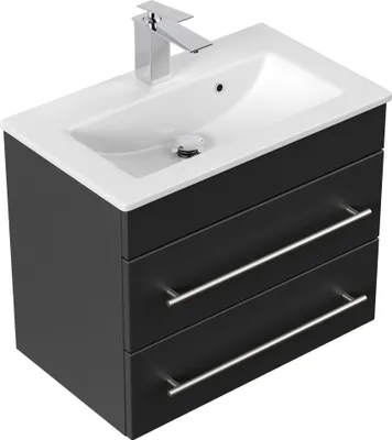 Produktbild von Badmöbel Mars 600 SlimLine 60x36cm mit 2 SoftClose Schubladen schwarz : Schwarz Varianten: Schwarz