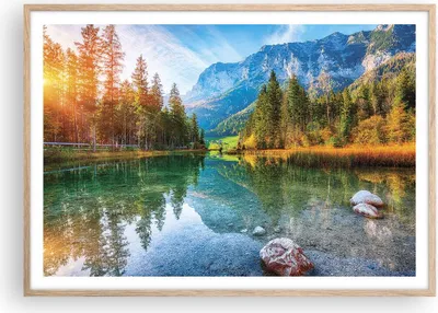 Produktbild von Gerahmtes Poster - Rahmen in heller Eiche - Landschaft Berge Morgendämmerung - 100x70 cm - Wand Bild - Wanddeko - Wandbilder - Kunstposter - Wandposter - Bilderrahmen - Bilder - P2NAA100x70-4456