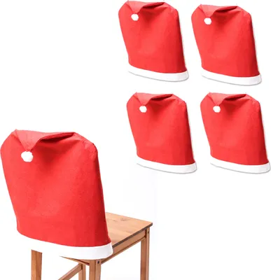 Stuhlhusse SANTA - Stuhlbezug als Weihnachtsmütze - Filz - L: 50cm - H: 60,8cm - rot - 4er Set