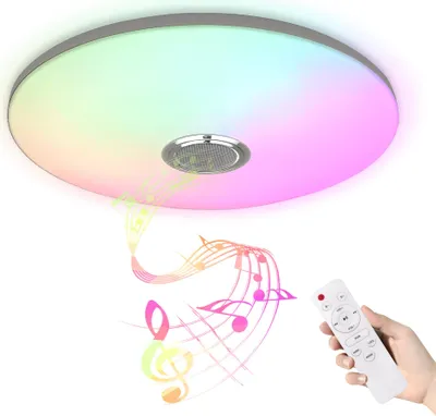 Obrázek produktu pro JOIEYOU Stropní lampa LED stropní světlo 60 W s reproduktorem Bluetooth Lampa do obývacího pokoje Lampa do ložnice s dálkovým ovládáním nebo ovládáním pomocí APP Stropní světla, stmívatelná RGB změna barev