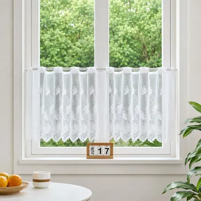Image de Rideaux semi-transparents pour café, rideaux de cuisine avec œillets, rideaux pour petites fenêtres, chambre, cuisine, bistrot, 150 x 50 cm (largeur x longueur)