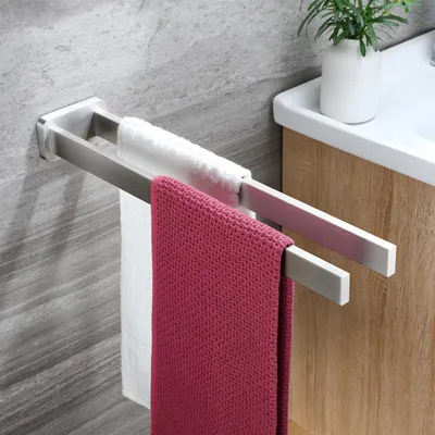 Productafbeelding van 40 cm wandhanddoekhouder, dubbel, roestvrij staal. Handdoekrek voor aan de muur, handdoekhaken voor de keuken, handdoekhouder voor de badkamer, dubbelarmig, geschikt voor badkamer en keuken