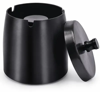 Image de Cendrier Cendrier d'extérieur - Noir mat - 10 x 9 x 9 cm - Avec couvercle - Pour extérieur et intérieur