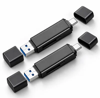Produktbild von 2x SD-Kartenleser – Speicherkartenleser USB-A, USB-C 2in1 SD- & micro-SD Card Reader – Speicherkarten Adapter für Windows, Android, Apple – 2er-Set