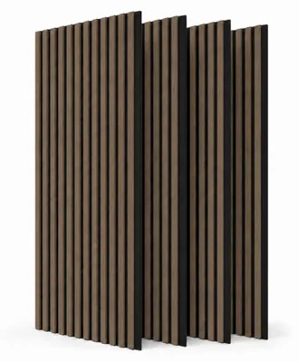 Produktbild von STEGU Linea Acoustic PROline 4er Set Akustikpaneele 120x60,5 cm Holzlamellen MDF Nussbaum