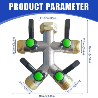 Produktbild von Wasserverteiler 4-fach - Messinganschluss - Verlängerter Griff - Individuelle Absperrventile - Einstellbarer Wasserfluss - Schwarz lackierte Aluminiumlegierung - Wasserverteiler für den Garten