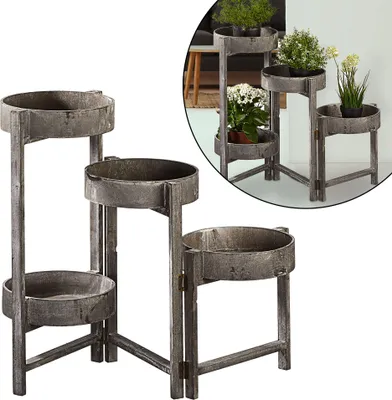Produktbild von Pflanztreppe rund mit 4 Stufen klappbar im Vintage Landhausstil 25 x 62 x 100 cm