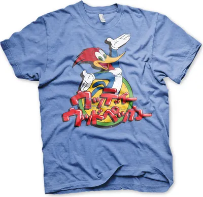 Produktbild von Woody Woodpecker Washed Japanese Logo T-Shirt - Large - Blue-Heather