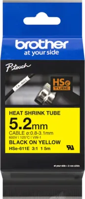 Produktbild von brother Schrumpfschlauch HSe-611E HSE611E, 5,2 mm schwarz auf gelb