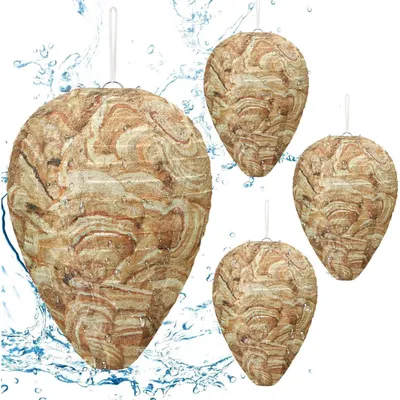 Produktbild von Wespennest Attrappe 4 Stück wasserdicht für Haus und Garten Braun 22x28 cm