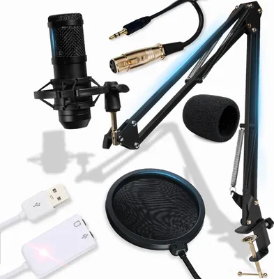 Obrázek produktu pro Sada streamovacího mikrofonu s ramenem, pavoučím a popovým štítem Sada Podcast, kondenzátorový mikrofon, Retoo