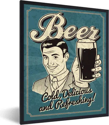 Produktbild von MuchoWow® MuchoWow® Gerahmtes Poster Vintage-Illustration Bier 60x80 cm - Poster mit zchwarzem Bilderrahmen - Premium - Wanddeko Wohnzimmer