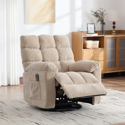 Produktbild von Elektrischer Drehsessel 360° mit Massage und Wärmefunktion Chenille Hellkhaki