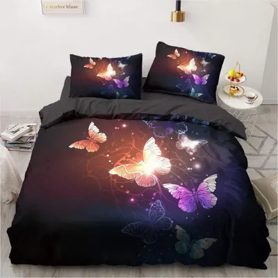 Produktbild von Bettwäsche-Set Schmetterling 4-teilig 135x200cm Schwarz Microfaser mit Reißverschluss