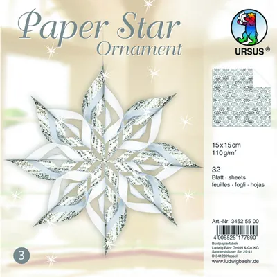 Produktbild von URSUS Designsterne Paper Stars "Ornament", weiß/silber