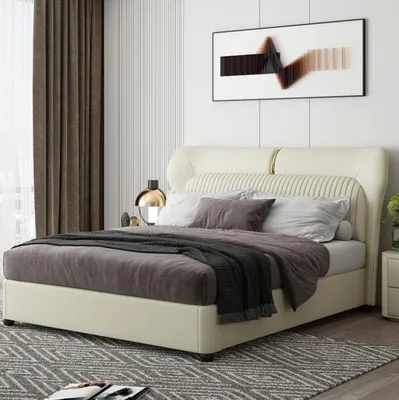 Produktbild von Weißes Edelstahlbett Moderne Schlafzimmer Betten Luxus Holzgestell Neu