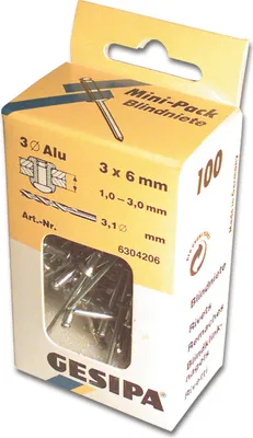 Produktbild von GESIPA Blindniete Mini-Pack 100 Stück 3mm, Scherkraft 700 N, Zugkraft 900 N