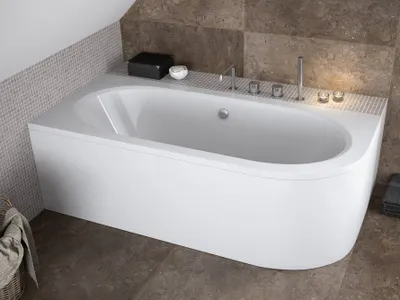 Produktbild von Eckbadewanne Badewanne Avita LINKS 170X75 mit Füßen und Ablaufgarnitur ( mit Schürze)