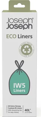 Immagine prodotto di Fodere ecologiche per rifiuti riciclati IW5 da 40 L (confezione da 20) - Realizzate con almeno il 70% di plastica riciclata, struttura extra resistente, chiusura a cordoncino, grigio.