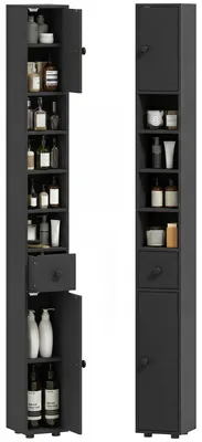 Produktbild von kleankin Badezimmerschrank schmal, Hochschrank mit Schublade, 4 offenen Fächern