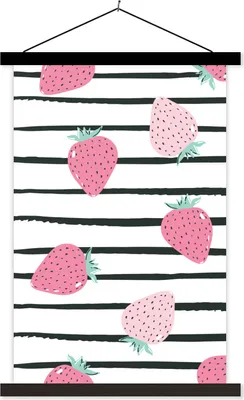 Produktbild von MuchoWow® Textilposter Sommer - Erdbeeren - Rosa 120x180 cm mit schwarzem Rahmen - Fotos