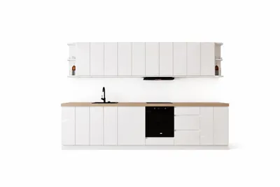 Produktbild von Küchenzeile 360 cm Einbauküche Küchenblock ohne E-Geräten Küche ohne Arbeitsplatte , Aspen KA16-M360, Weiß/Hochglanz