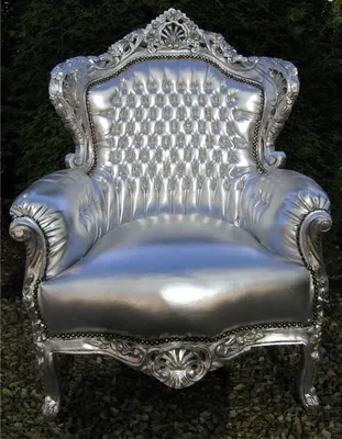 Produktbild von Casa Padrino Barock Sessel King silber / silber Lederoptik - Barock Sessel