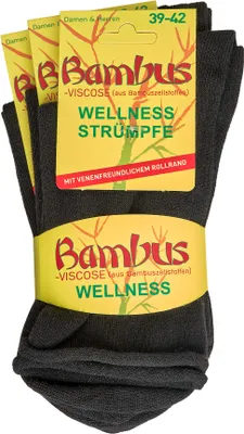 Produktbild von 3 Paar Bambus Viskose Socken Bambussocken mit Rollrand für Damen Herren schwarz Gr. 35/38
