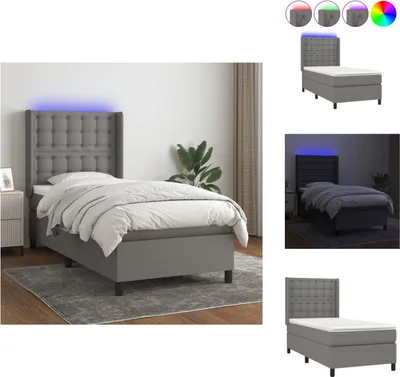 Obrázok produktu pre vidaXL Box spring posteľ s matracom a LED tmavosivá látka 100x200 cm - Postele a rámy postelí