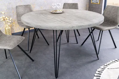 Produktbild von riess-ambiente Runder Esstisch SCORPION 80cm grau Mango Massivholz schwarze Metallbeine Hairpin Legs Retro Esszimmertisch Küchentisch Tisch