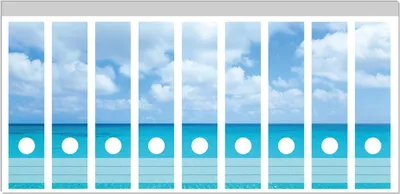 Produktbild von Wallario Ordnerrücken Sticker, selbstklebend für breite Ordner, 9 Stück, Motiv Sandstrand und blaues Meer