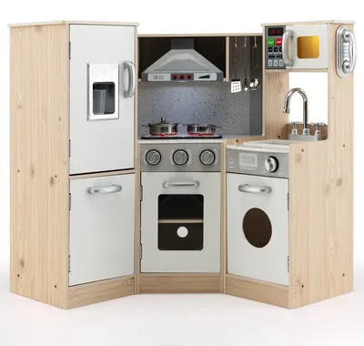 Produktbild von Kinderküche aus Holz Kinderspielküche mit Waschbecken Herd Backoffen inkl Kochgeschirr Holzküche Spielküche mit Licht und Sound für Kinder ab 3 Jahren